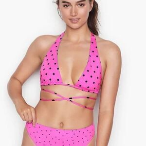 Victoria’s Secret Pink Reversible Bikini Set Polka Dot Hot Pink Tiffany Blue